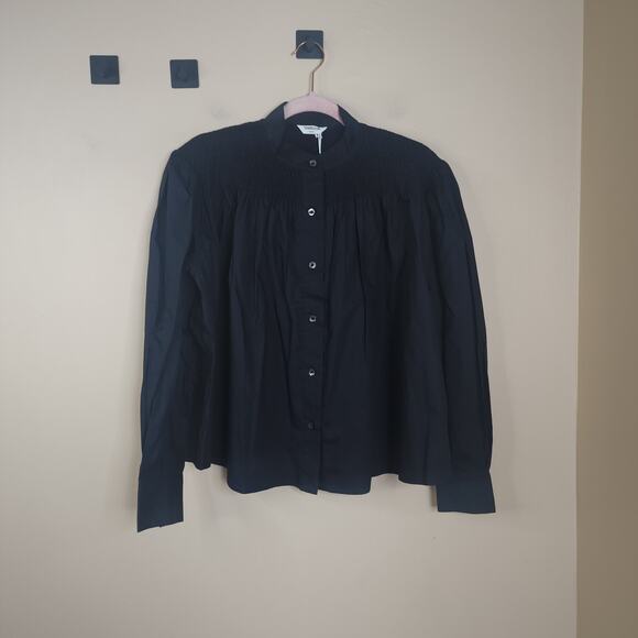 Thakoon Poplin Smocked Top in Black Size M - Picture 1 of 9